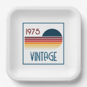  1975 Retro Stripe Zon 50e Verjaardag Papieren Bordje (Voorkant)