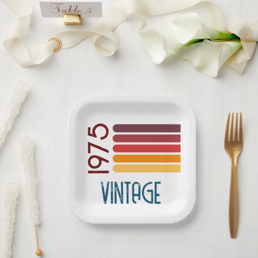 1975 Retro Stripe Zon 50e Verjaardag Papieren Bordje (Huwelijk)