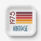 1975 Retro Stripe Zon 50e Verjaardag Papieren Bordje (Voorkant)