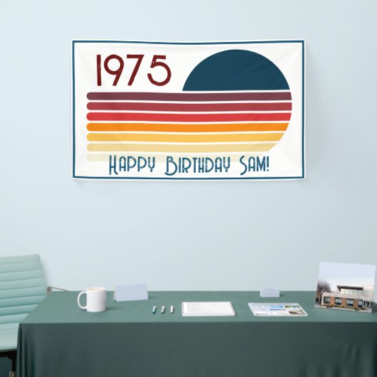  1975 Retro Stripe Zon 50e Verjaardag Spandoek (Beurs)