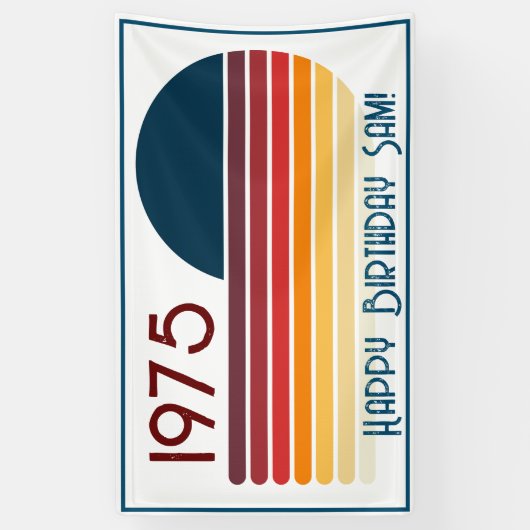 1975 Retro Stripe Zon 50e Verjaardag Spandoek (Verticaal)