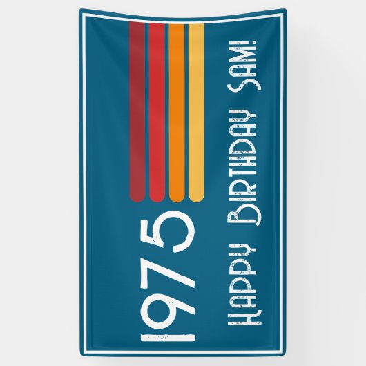  1975 Retro Stripe Zon 50e Verjaardag Spandoek (Verticaal)