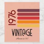  1975 Retro Stripe Zon 50e Verjaardag Wijn Etiket (Enkel label)