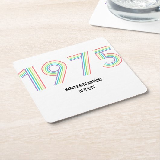 1975 Retro Vintage Regenboog Nummer 50e Verjaardag Kartonnen Onderzetters (Schuin)