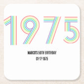 1975 Retro Vintage Regenboog Nummer 50e Verjaardag Kartonnen Onderzetters (Voorkant)