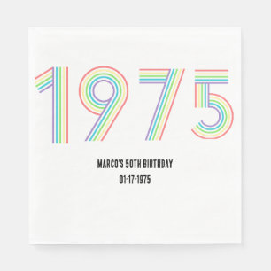 1975 Retro Vintage Regenboog Nummer 50e Verjaardag Servet