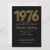 1976 Black and Faux Gold 50th Birthday Invitation  Kaart (Voorkant)