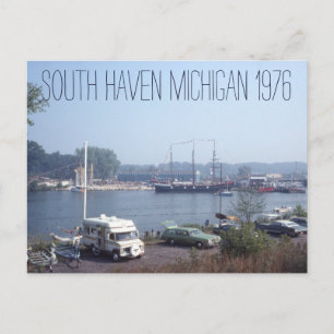 1976 - Boten en auto's van South Haven Michigan Briefkaart