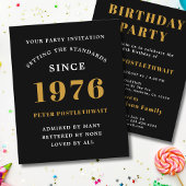1976 Budget 50th Birthday Invitation Black Gold Flyer