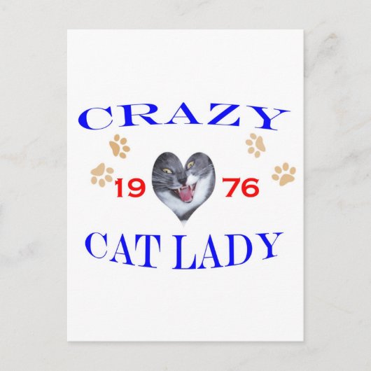 1976 Crazy Cat Lady Briefkaart (Voorkant)