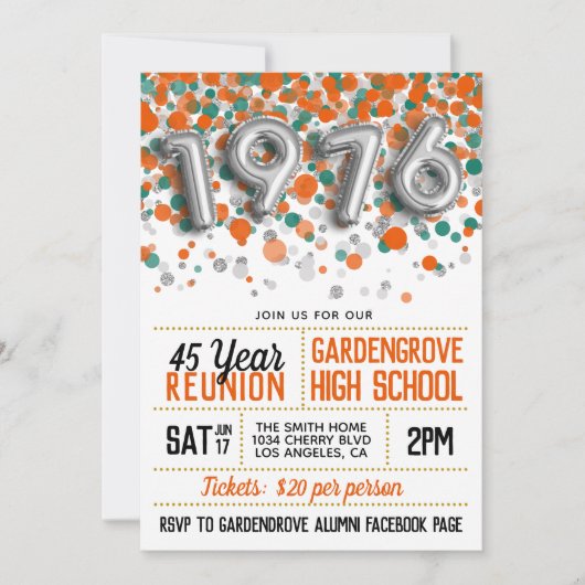1976 High School College reünie uitnodiging (Voorkant)