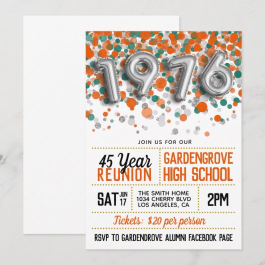 1976 High School College reünie uitnodiging (Voorkant / Achterkant)