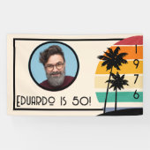 1976 Retro Streep Zonsondergang Vintage Aangepaste Spandoek (Horizontaal)