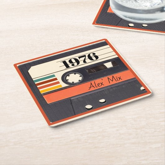 1976 Retro Stripe Cassettebandje  Sinaasappel Kartonnen Onderzetters (Schuin)