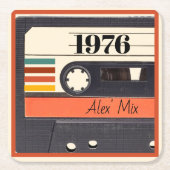 1976 Retro Stripe Cassettebandje  Sinaasappel Kartonnen Onderzetters (Voorkant)