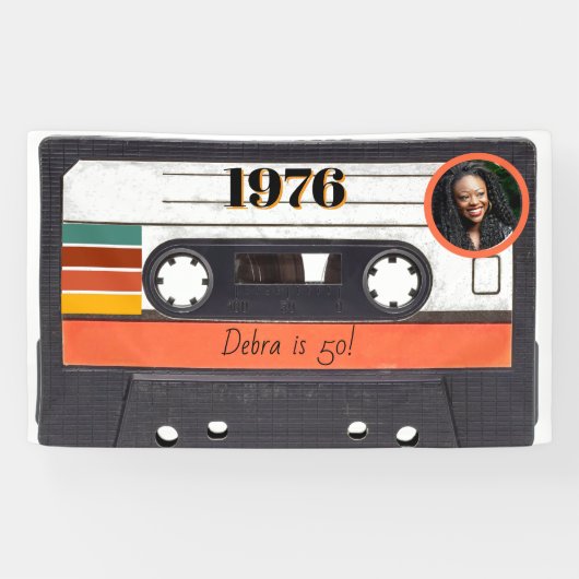 1976 Retro Stripe Cassettebandje Sinaasappel Spandoek (Horizontaal)