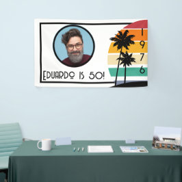 1976 Retro Stripe Sunset  Aangepaste Fotonaam Spandoek