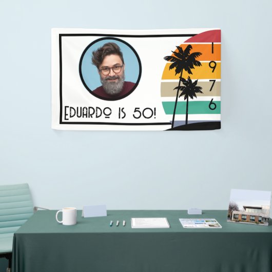 1976 Retro Stripe Sunset  Aangepaste Fotonaam Spandoek (Beurs)