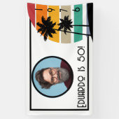 1976 Retro Stripe Sunset  Aangepaste Fotonaam Spandoek (Verticaal)