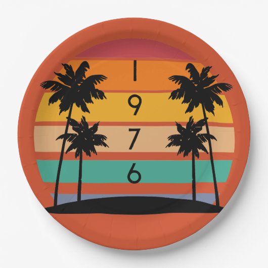 1976 Retro Stripe Sunset  Papieren Bordje (Voorkant)