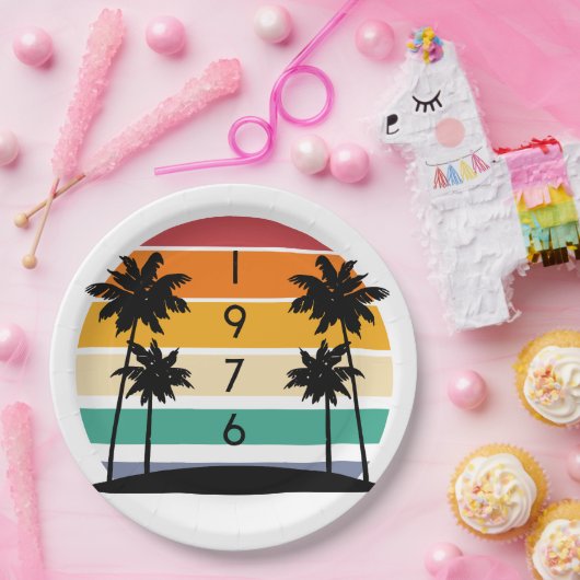 1976 Retro Stripe Sunset Papieren Bordje (Feest)