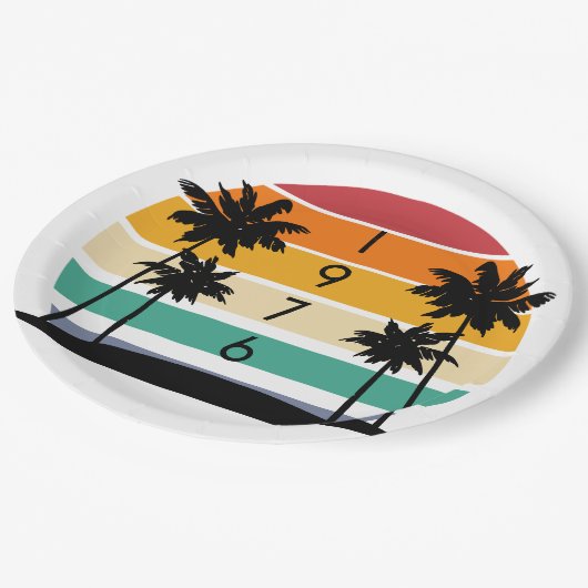 1976 Retro Stripe Sunset  Papieren Bordje (Gekanteld)