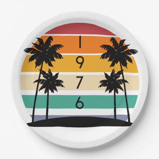 1976 Retro Stripe Sunset  Papieren Bordje (Voorkant)