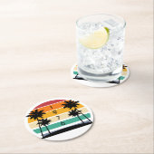 1976 Retro Stripe Sunset  Ronde Kartonnen Onderzetter (Insitu)