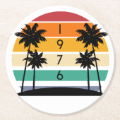 1976 Retro Stripe Sunset  Ronde Kartonnen Onderzetter (Voorkant)