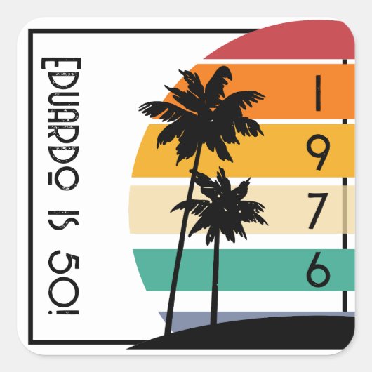 1976 Retro Stripe Sunset  Vierkante Sticker (Voorkant)