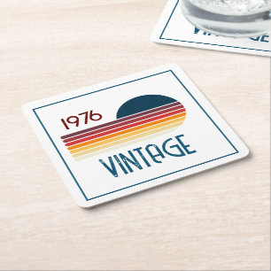 1976 Retro Stripe Zon 50e Verjaardag Kartonnen Onderzetters