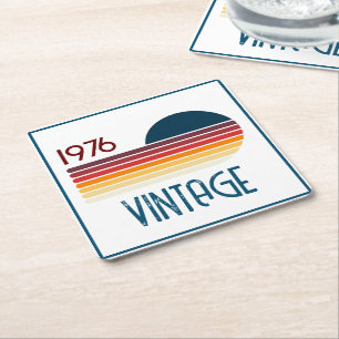 1976 Retro Stripe Zon 50e Verjaardag Kartonnen Onderzetters