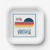  1976 Retro Stripe Zon 50e Verjaardag Papieren Bordje (Voorkant)