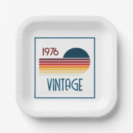  1976 Retro Stripe Zon 50e Verjaardag Papieren Bordje