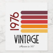 1976 Retro Stripe Zon 50e Verjaardag Wijn Etiket (Enkel label)