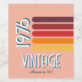  1976 Retro Stripe Zon 50e Verjaardag Wijn Etiket (Enkel label)
