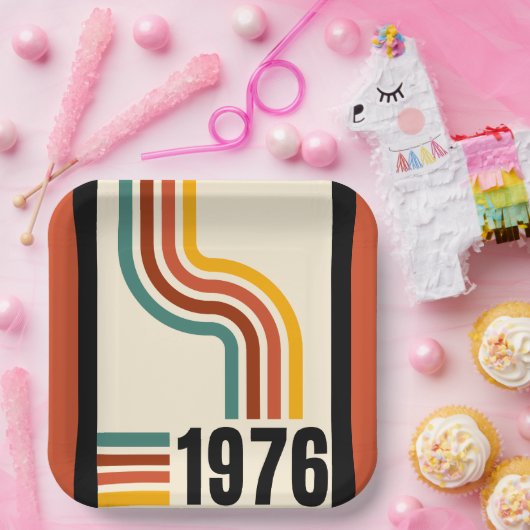 1976 Retro Stripes  Papieren Bordje (Feest)