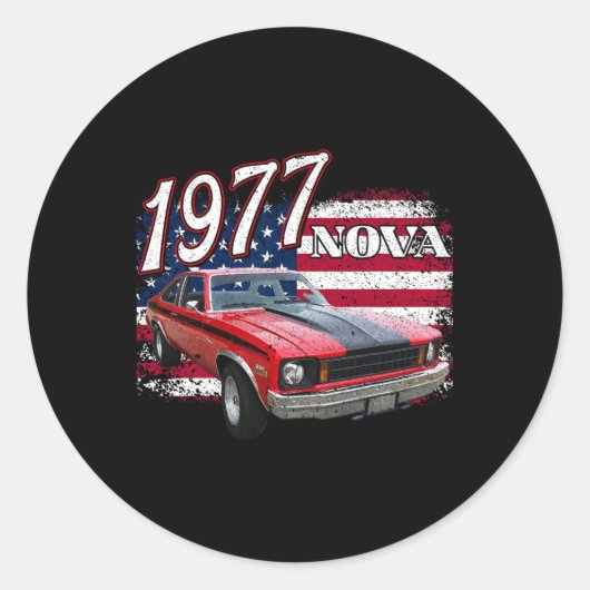 1977 77 Nova 2 SS 4th of July Amerikaans Ronde Sticker (Voorkant)