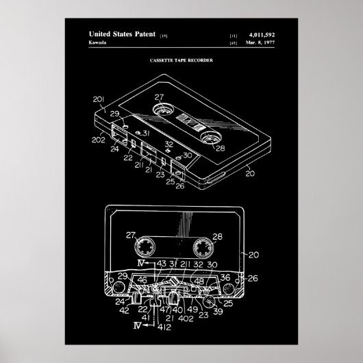 1977 CASSETTEBANDJE RECORDER Patent Poster (Voorkant)