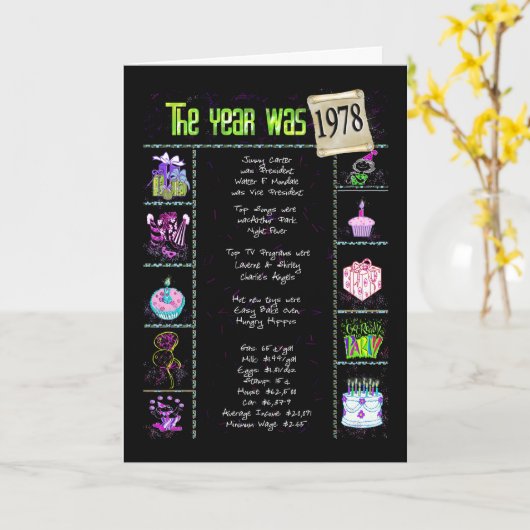 1978 Verjaardagsjaar Leuk Trivia Kaart (Gele Bloem)