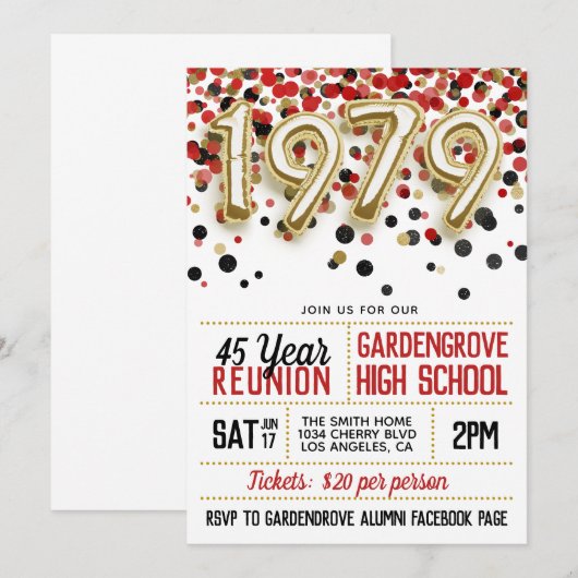 1979 High School College Reunion Uitnodiging (Voorkant / Achterkant)