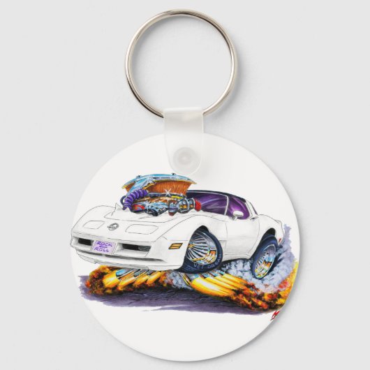 1980-82 Corvette White Car Sleutelhanger (Voorkant)