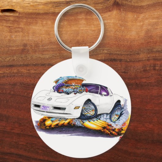 1980-82 Corvette White Car Sleutelhanger (Voorkant)