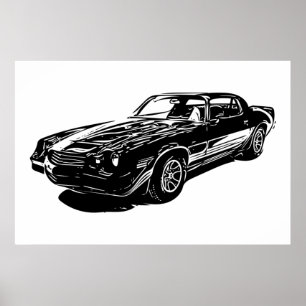 1980 Camaro Black and White Minimalist Design. Poster