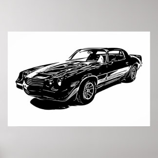 1980 Camaro Black and White Minimalist Design. Poster