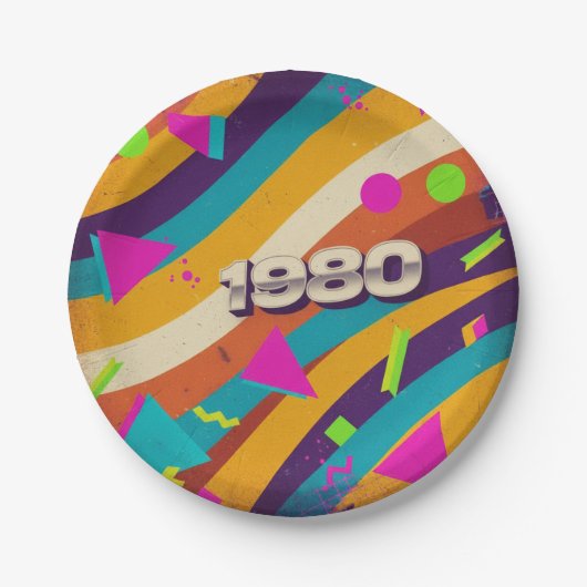 1980 - Retro  jaren '80 Neon geometrisch - Papieren Bordje (Voorkant)