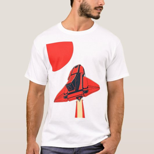 1980 Retro Red Ruimteschip T-shirt (Voorkant)