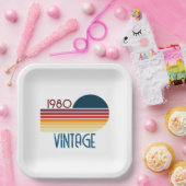  1980 Retro Stripe Sun Papieren Bordje (Feest)