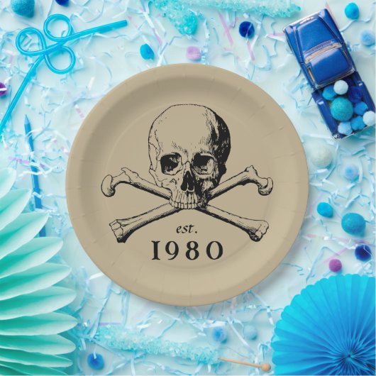 1980 Skull Gothic 43rd Birthday Party Halloween Papieren Bordje (Feest)