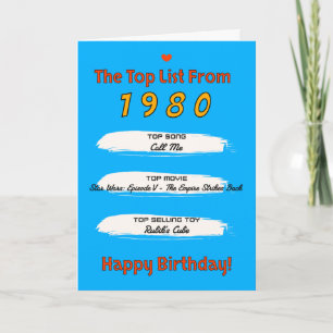 1980 Top List Verjaardag Kaart